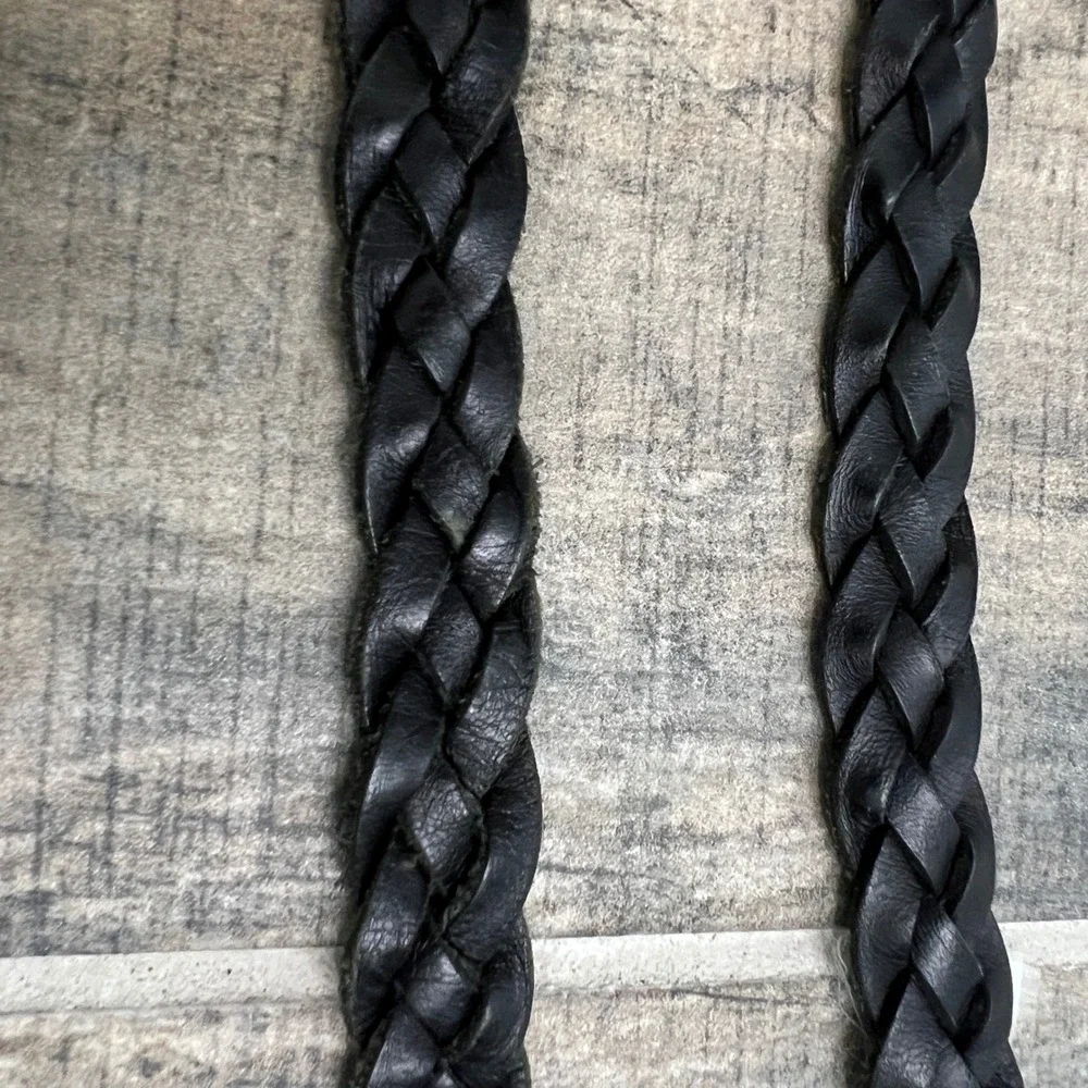 Braided‎ Belt Women Large Black Genuine Leather Slim Woven Silver Buckle